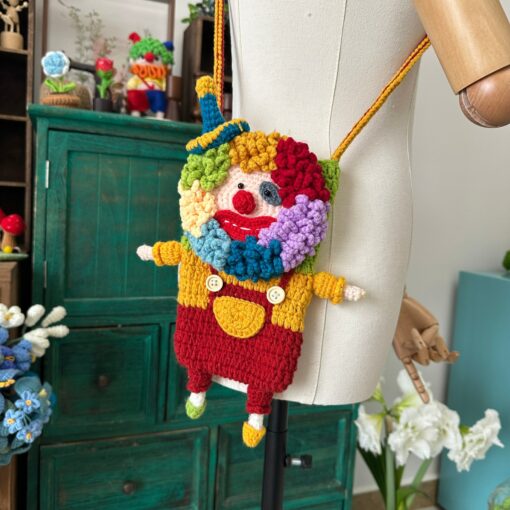 Handmade Crochet Clown Phone Bag A Quirky and Unique Gift for Her - Image 2