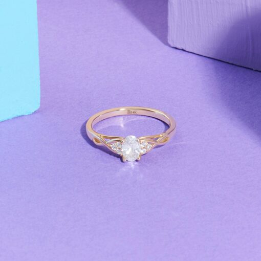 14k Gold Engagement Ring Minimalist Oval Solitaire with Simulated Diamond - Image 5