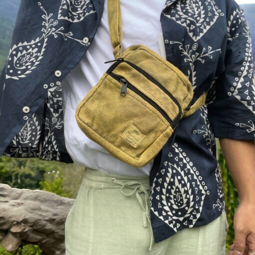 Artisan-Crafted Cotton Crossbody Adjustable Strap, Triple Zip Compartments - Image 3