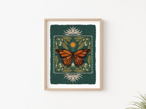 Boho Monarch Butterfly Art Vibrant Floral Folk Art and Butterfly Illustration, Native Milkweed and Sun Insect Wall Decor, Flora and Fauna Print - Image 3