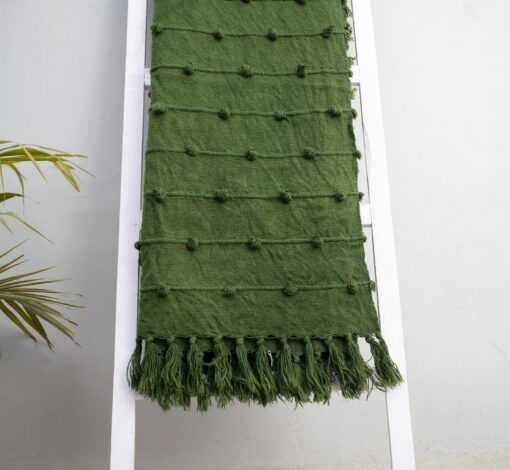 Deep Green Handwoven Cotton Throw Blanket Embrace Nature's Cozy Embrace - Image 3