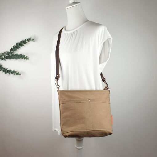 Khaki Canvas Crossbody Bag Lightweight, Durable, and Stylish - Image 6