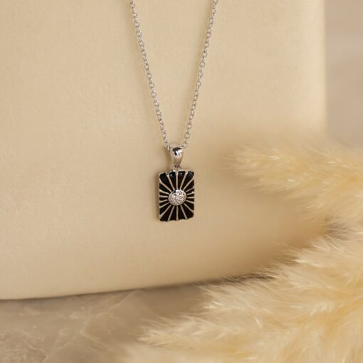 Pave Sun Tag Necklace Celestial Charm with Diamond Stones, a Minimalist Statement Piece for Her (NR184) - Image 4