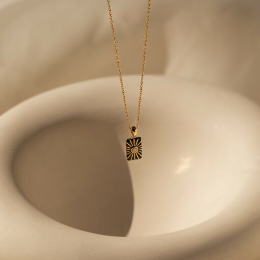 Pave Sun Tag Necklace Celestial Charm with Diamond Stones, a Minimalist Statement Piece for Her (NR184) - Image 2