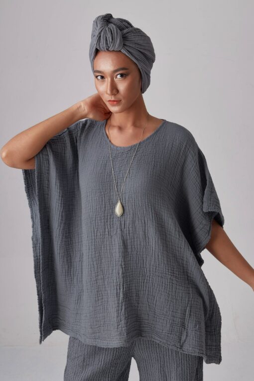 NO.246 Women's Minimalist Loose Kaftan Top Effortless Comfort in Natural Fibers - Image 3