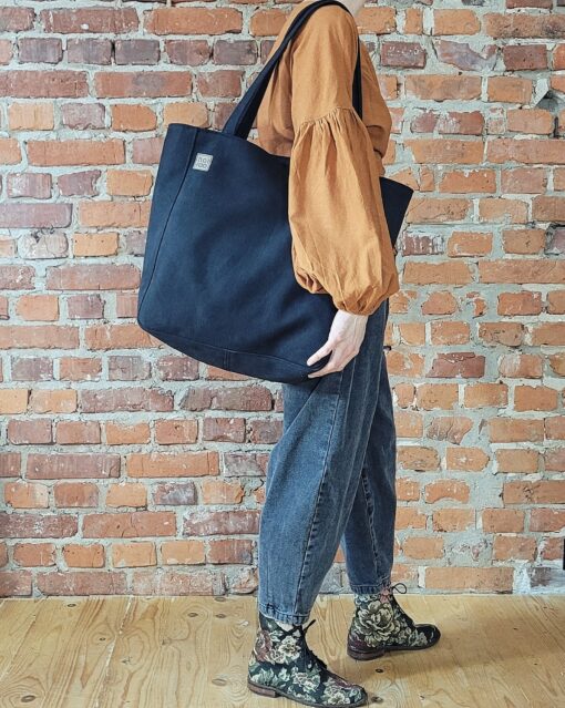 Everyday Black Eco Nubuck Handbag The Perfect Oversized Tote for the Conscious Fashionista - Image 4