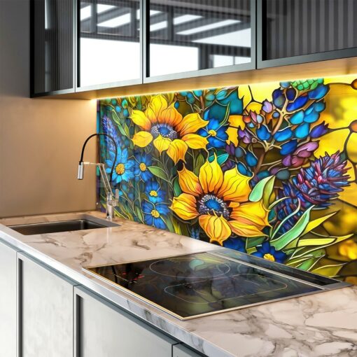 Sunflower Symphony Heat-Resistant Tempered Glass Backsplash for a Radiant Kitchen - Image 4
