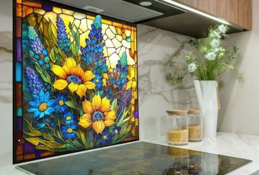 Sunflower Symphony Heat-Resistant Tempered Glass Backsplash for a Radiant Kitchen - Image 3