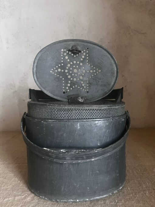 Antique French Zinc Fishing Pail Bucket with Star Pattern - Image 3