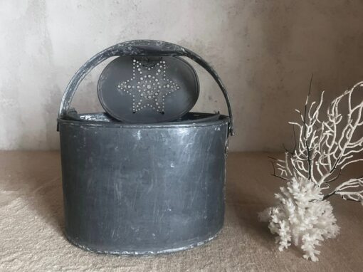 Antique French Zinc Fishing Pail Bucket with Star Pattern - Image 2