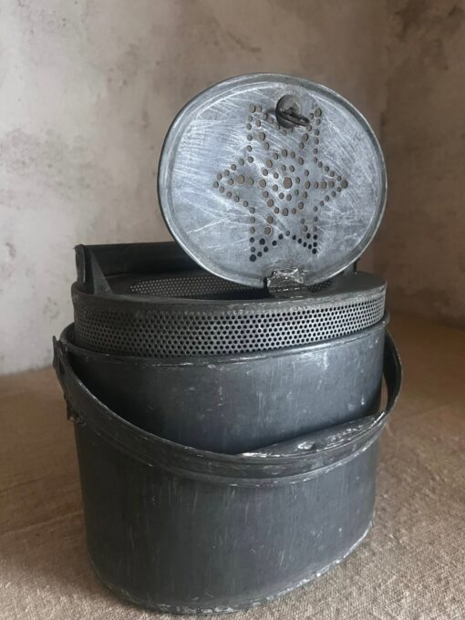 Antique French Zinc Fishing Pail Bucket with Star Pattern - Image 4