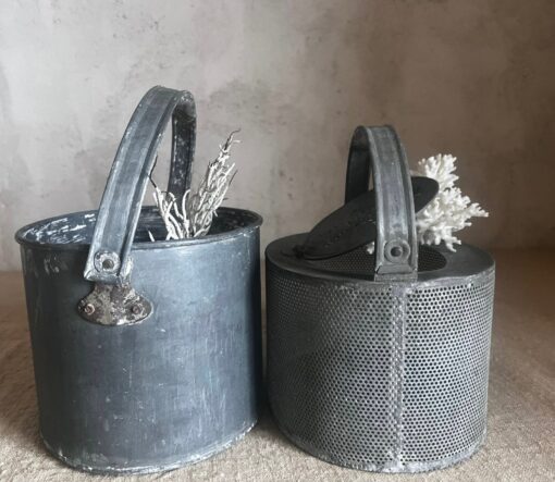 Antique French Zinc Fishing Pail Bucket with Star Pattern - Image 6