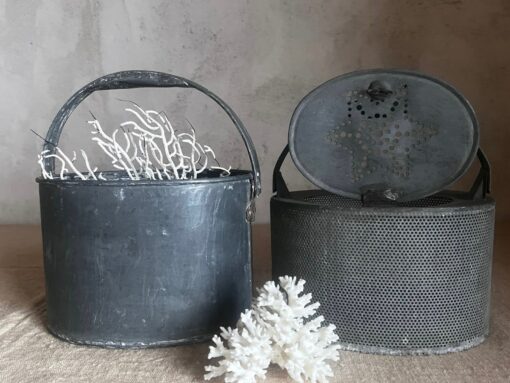 Antique French Zinc Fishing Pail Bucket with Star Pattern - Image 5