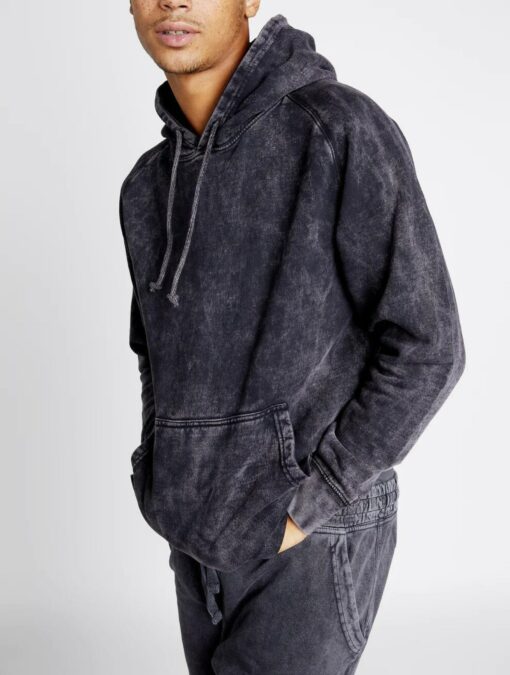 Vintage Cloud Black Raglan Hooded Sweatshirt Mineral Wash, Acid Wash, Distressed, College Style, Casual Wear - Image 4