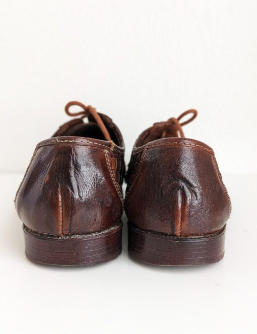 Vintage Woven Derby Shoes Italian Brown Leather Oxford Lace-Ups for Men (Size 8) - Image 5