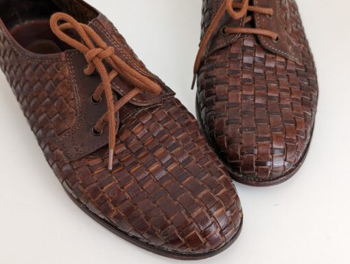 Vintage Woven Derby Shoes Italian Brown Leather Oxford Lace-Ups for Men (Size 8) - Image 3