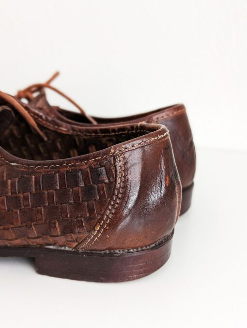 Vintage Woven Derby Shoes Italian Brown Leather Oxford Lace-Ups for Men (Size 8) - Image 6