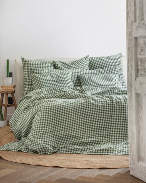 Forest Green Gingham Linen Pillowcase Farmhouse Charm for a Cozy Night's Sleep - Image 4