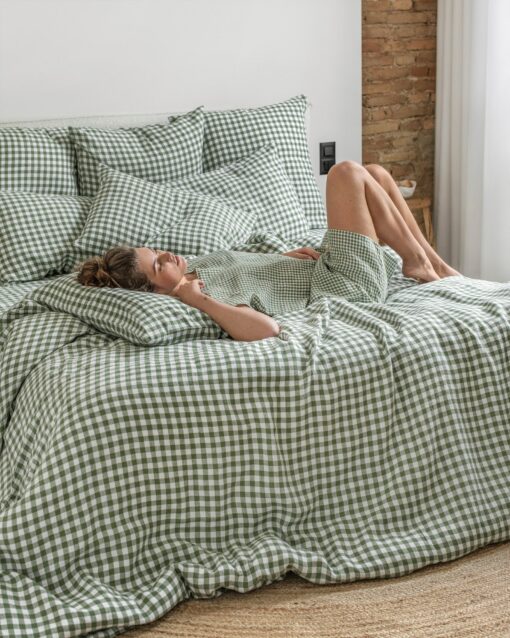 Forest Green Gingham Linen Pillowcase Farmhouse Charm for a Cozy Night's Sleep - Image 6