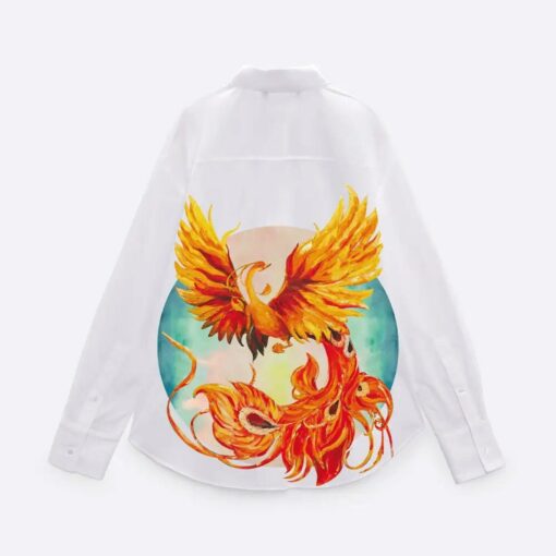 Phoenix-Embroidered Oversized White Cotton Shirt Elevate Your Office Style - Image 3