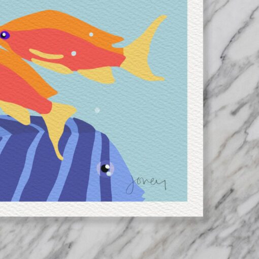 Striped Blue Fish Art Print Signed and Printed by Jorey Hurley - Unframed or Framed (240211) - Image 4