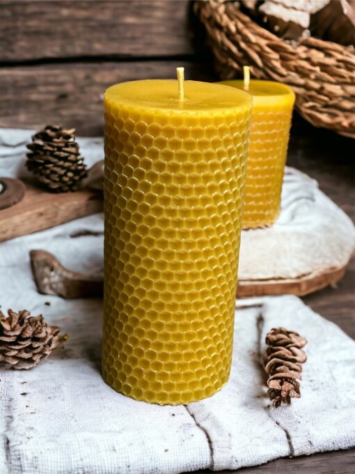 Honeycomb Haven Pure Beeswax Pillar Candles for a Golden Glow - Image 3
