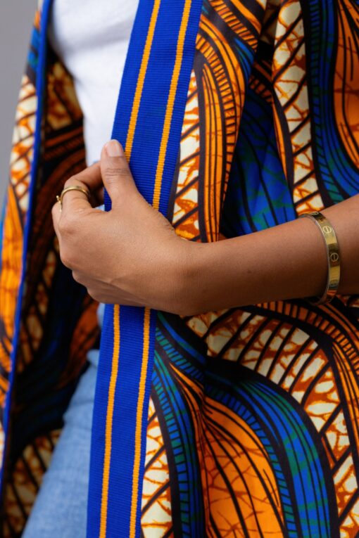 Vibrant Ankara Kimono Embrace African Elegance in Orange and Blue - Image 2