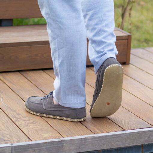 Grounding Shoes Handmade Barefoot Leather Shoes for Men with Copper Earthing | Gray Nubuck - Image 4