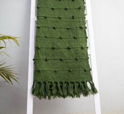 Deep Green Handwoven Cotton Throw Blanket Embrace Nature's Cozy Embrace - Image 5