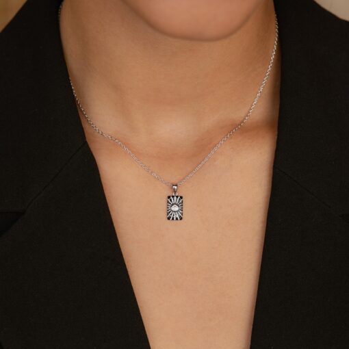 Pave Sun Tag Necklace Celestial Charm with Diamond Stones, a Minimalist Statement Piece for Her (NR184) - Image 5