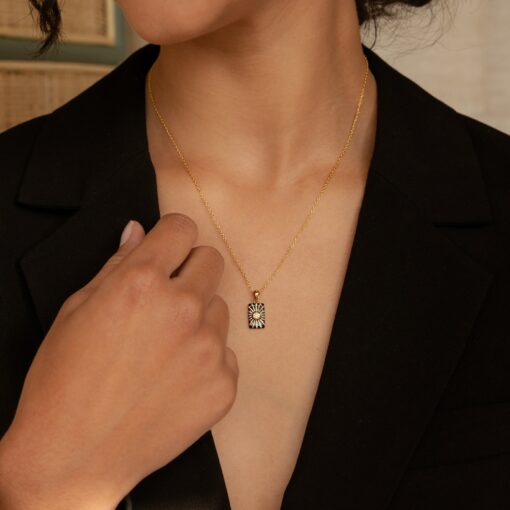 Pave Sun Tag Necklace Celestial Charm with Diamond Stones, a Minimalist Statement Piece for Her (NR184) - Image 3