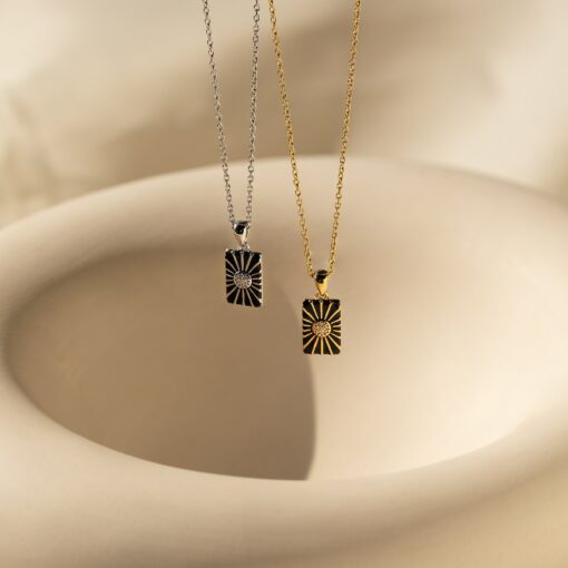 Pave Sun Tag Necklace Celestial Charm with Diamond Stones, a Minimalist Statement Piece for Her (NR184) - Image 6