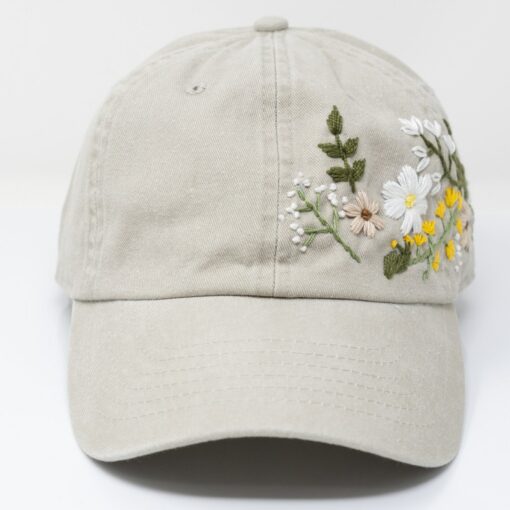 Hand Embroidered Floral Baseball Cap Botanical Garden Blooms on 100% Cotton - Image 4