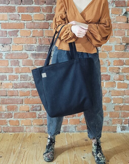 Everyday Black Eco Nubuck Handbag The Perfect Oversized Tote for the Conscious Fashionista - Image 2