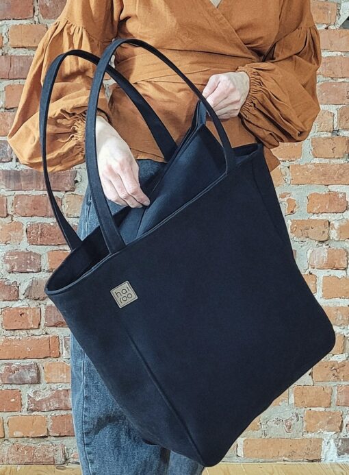 Everyday Black Eco Nubuck Handbag The Perfect Oversized Tote for the Conscious Fashionista - Image 5