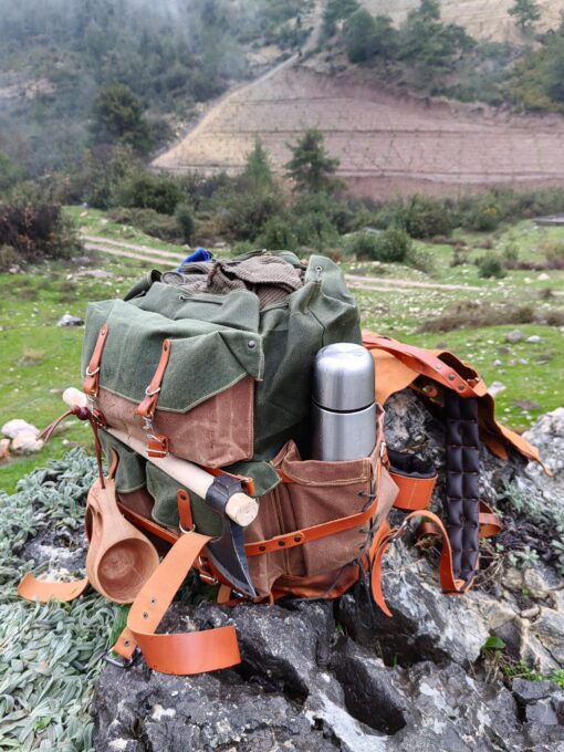 45L Handmade Leather and Waxed Canvas Bushcraft Backpack Your Rugged Companion for Wilderness Adventures - Image 3