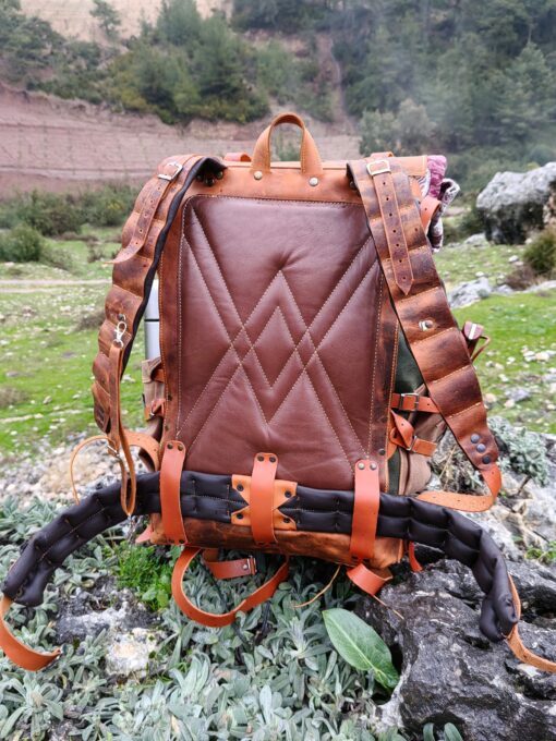 45L Handmade Leather and Waxed Canvas Bushcraft Backpack Your Rugged Companion for Wilderness Adventures - Image 4