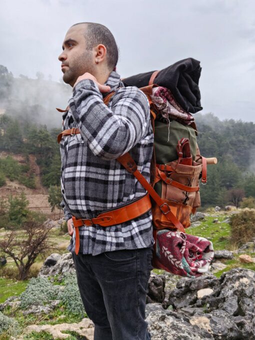 45L Handmade Leather and Waxed Canvas Bushcraft Backpack Your Rugged Companion for Wilderness Adventures - Image 6