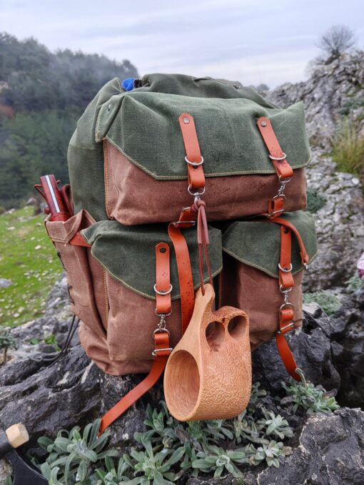 45L Handmade Leather and Waxed Canvas Bushcraft Backpack Your Rugged Companion for Wilderness Adventures - Image 2
