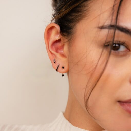 Black Diamond Earring Set Pave Diamond Hoop and Ear Jacket by Caitlyn Minimalist - Image 6