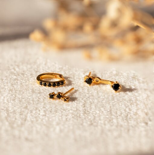 Black Diamond Earring Set Pave Diamond Hoop and Ear Jacket by Caitlyn Minimalist - Image 3