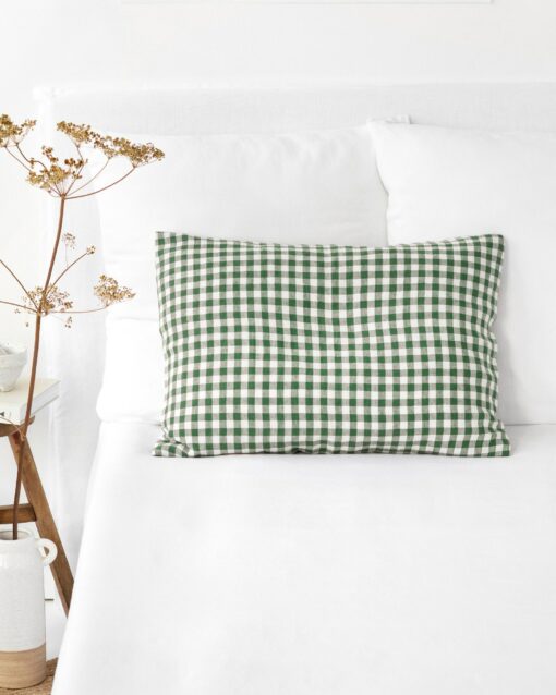 Forest Green Gingham Linen Pillowcase Farmhouse Charm for a Cozy Night's Sleep - Image 3