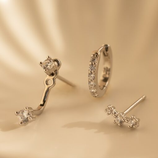 Caitlyn Minimalist Diamond Earring Set Elevate Your Style with Graceful Ear Climber and Jacket - Image 4