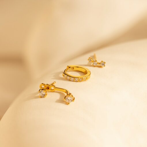 Caitlyn Minimalist Diamond Earring Set Elevate Your Style with Graceful Ear Climber and Jacket - Image 2