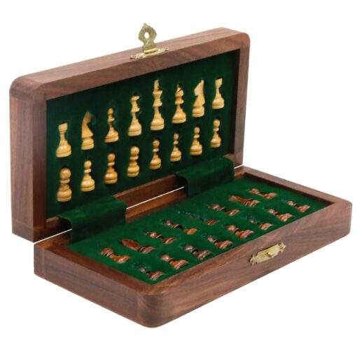 Personalized Chess Set Foldable Magnetic Board, Custom Brass Plate, Handmade Gift - Image 6
