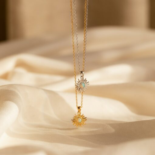 Celestial Pendant Necklace Set Minimalist Opal Jewelry by Caitlyn - Image 4