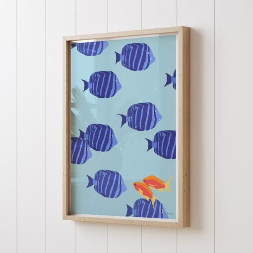 Striped Blue Fish Art Print Signed and Printed by Jorey Hurley - Unframed or Framed (240211) - Image 2