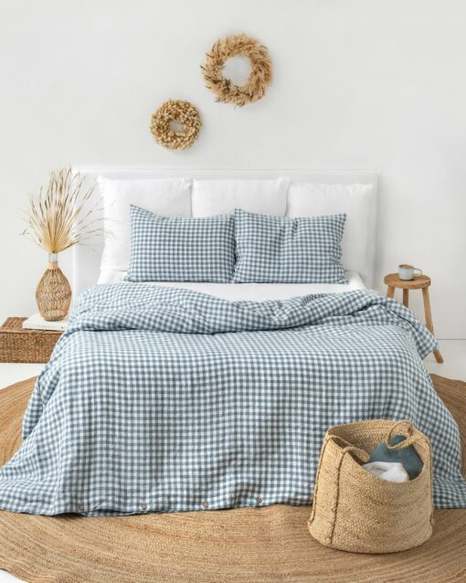 Cozy Linen Pillowcase Elevate Your Farmhouse Bedding with Gray Blue Gingham - Image 5