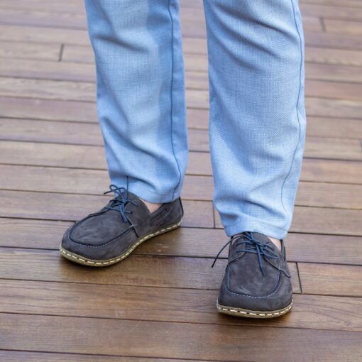 Grounding Shoes Handmade Barefoot Leather Shoes for Men with Copper Earthing | Gray Nubuck - Image 6