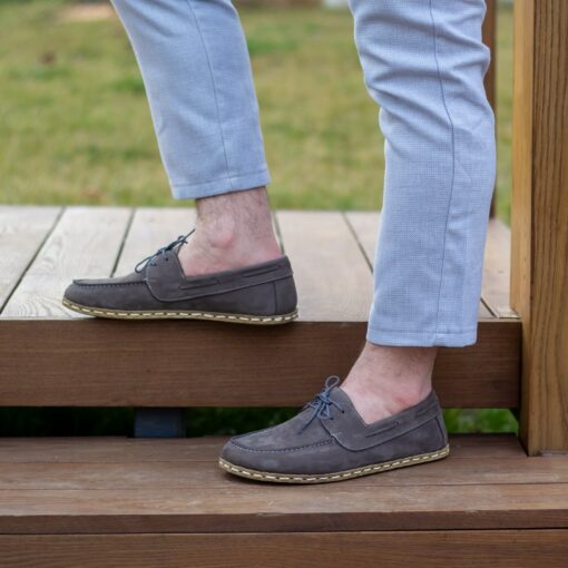 Grounding Shoes Handmade Barefoot Leather Shoes for Men with Copper Earthing | Gray Nubuck - Image 5
